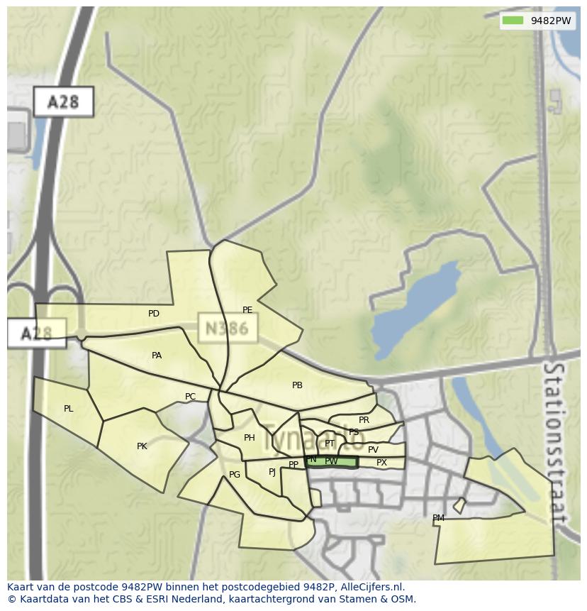 Afbeelding van het postcodegebied 9482 PW op de kaart.