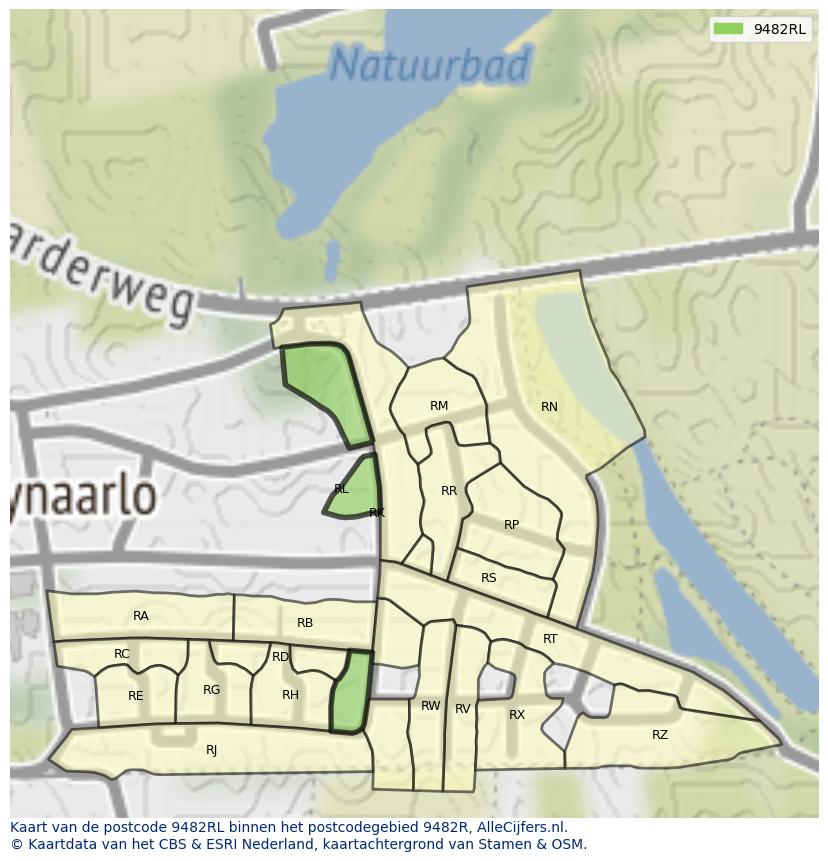 Afbeelding van het postcodegebied 9482 RL op de kaart.