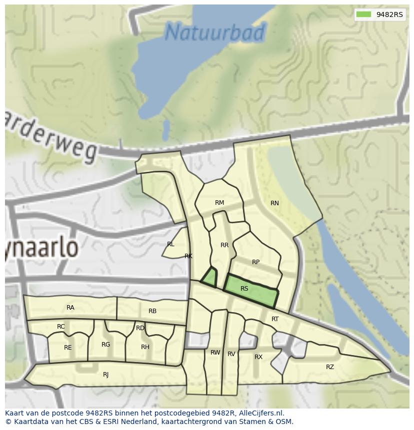 Afbeelding van het postcodegebied 9482 RS op de kaart.