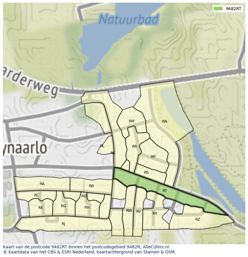 Afbeelding van het postcodegebied 9482 RT op de kaart.