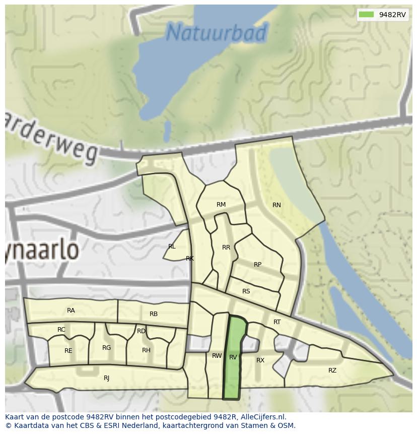 Afbeelding van het postcodegebied 9482 RV op de kaart.