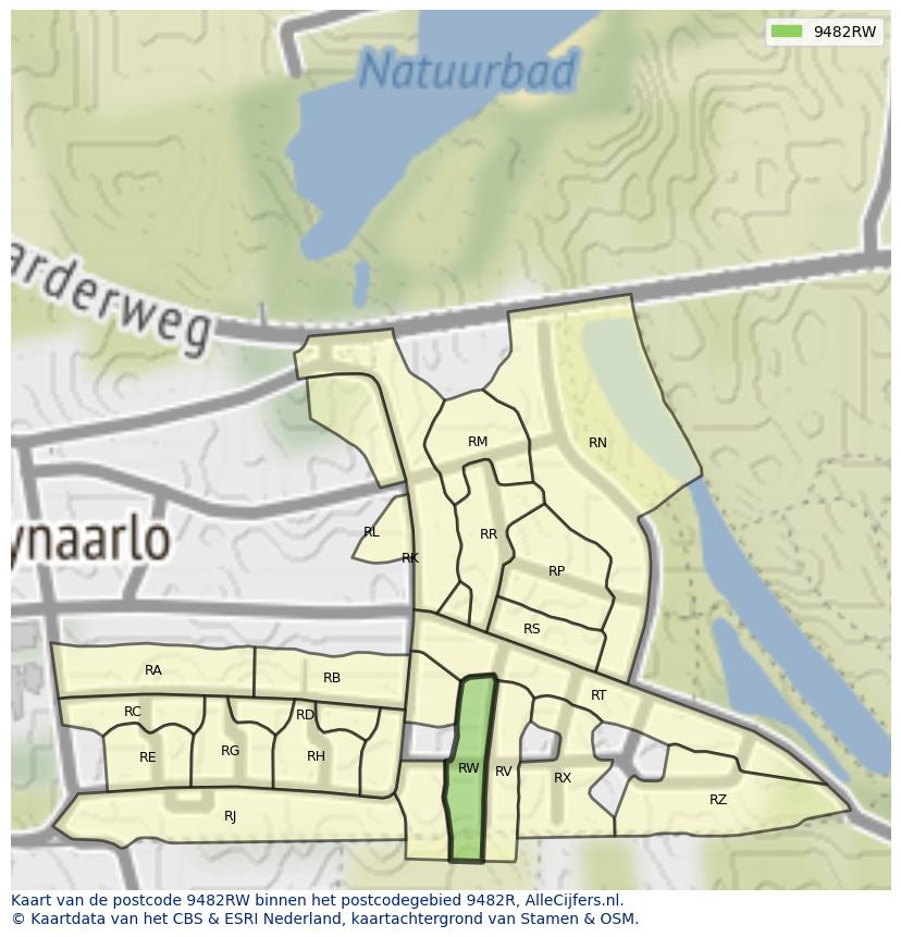 Afbeelding van het postcodegebied 9482 RW op de kaart.