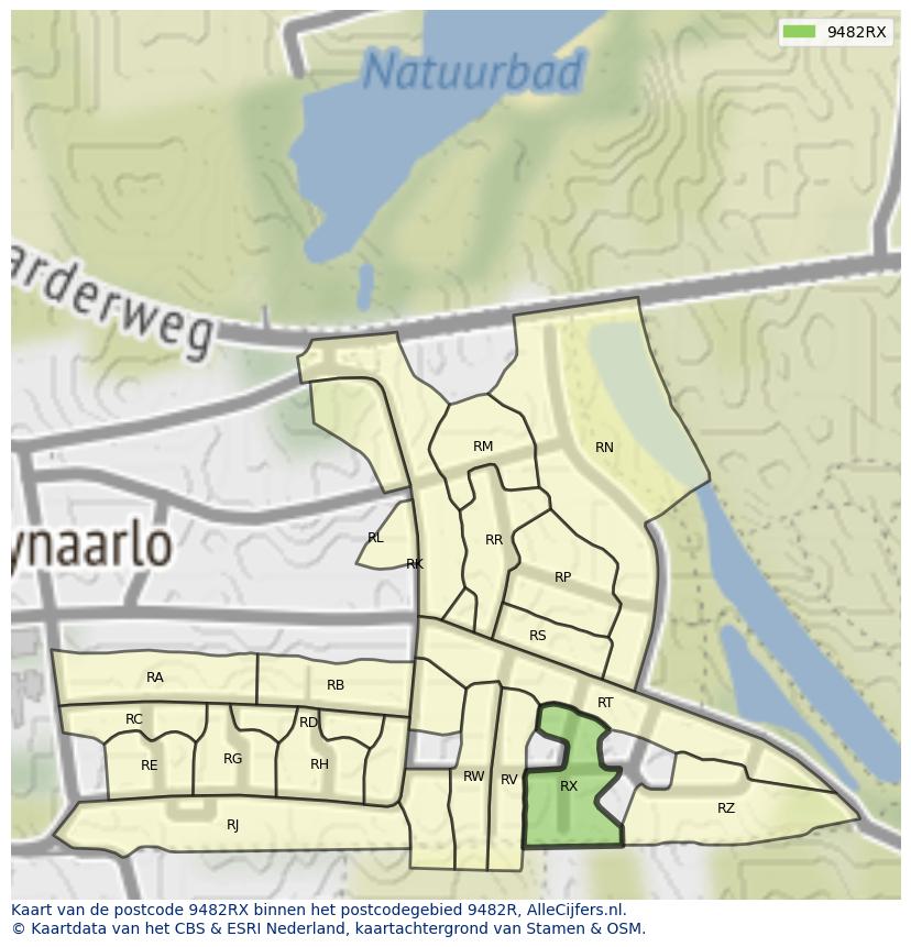 Afbeelding van het postcodegebied 9482 RX op de kaart.