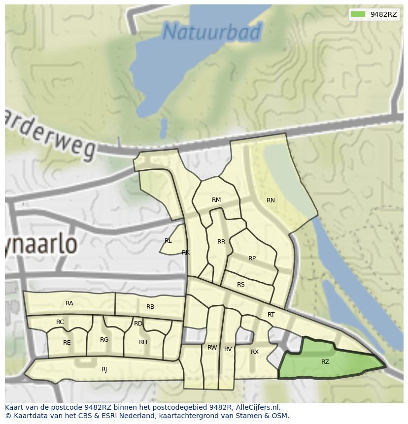 Afbeelding van het postcodegebied 9482 RZ op de kaart.