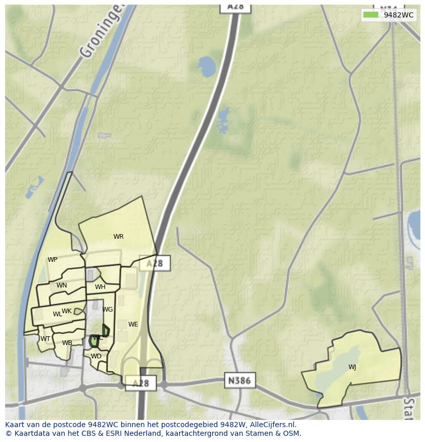 Afbeelding van het postcodegebied 9482 WC op de kaart.