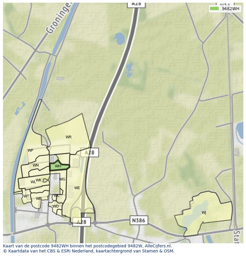 Afbeelding van het postcodegebied 9482 WH op de kaart.