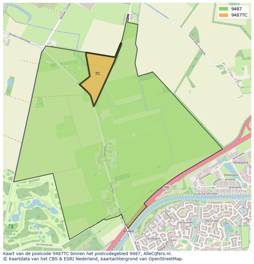 Afbeelding van het postcodegebied 9487 TC op de kaart.