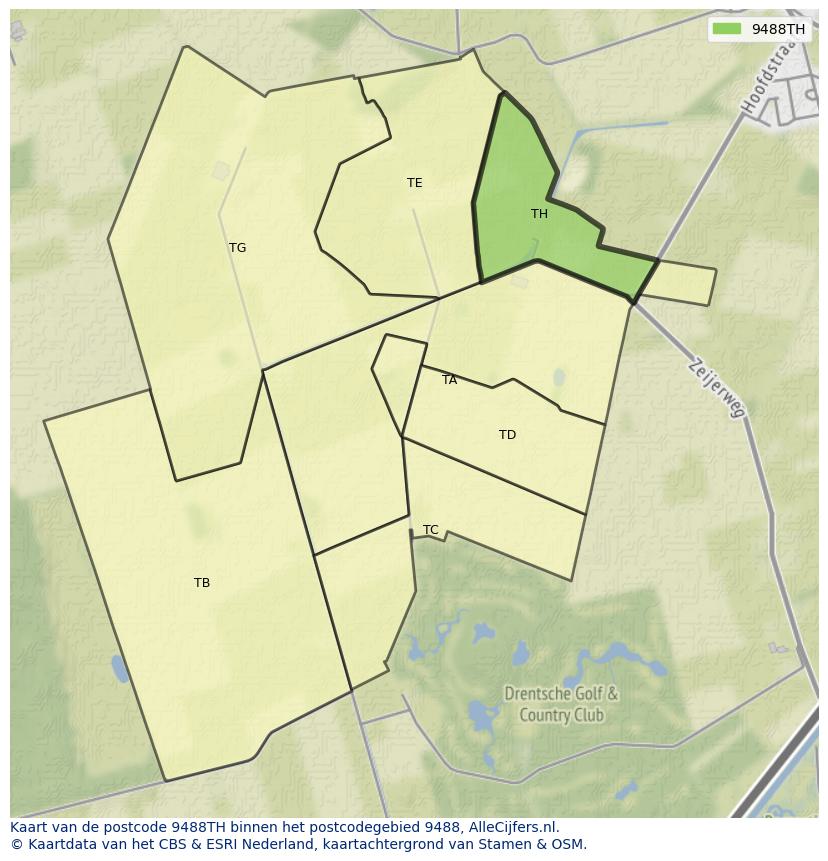 Afbeelding van het postcodegebied 9488 TH op de kaart.