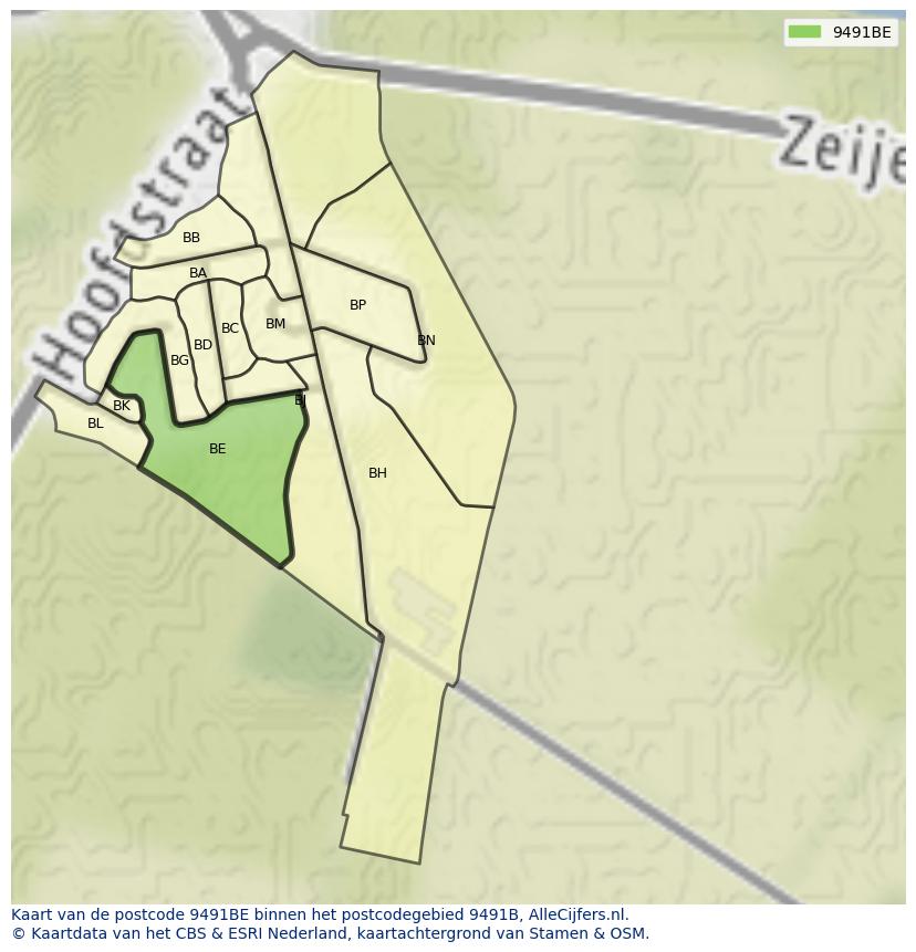 Afbeelding van het postcodegebied 9491 BE op de kaart.