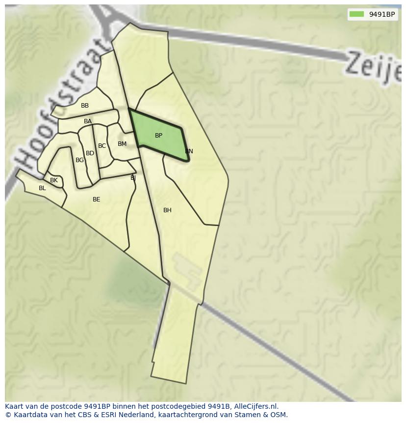 Afbeelding van het postcodegebied 9491 BP op de kaart.