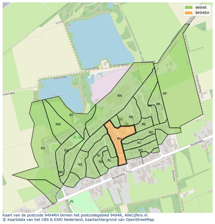 Afbeelding van het postcodegebied 9494 RH op de kaart.