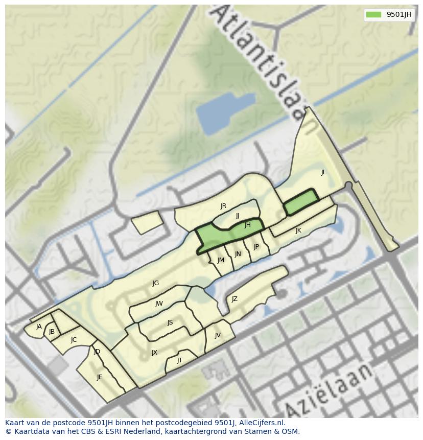 Afbeelding van het postcodegebied 9501 JH op de kaart.