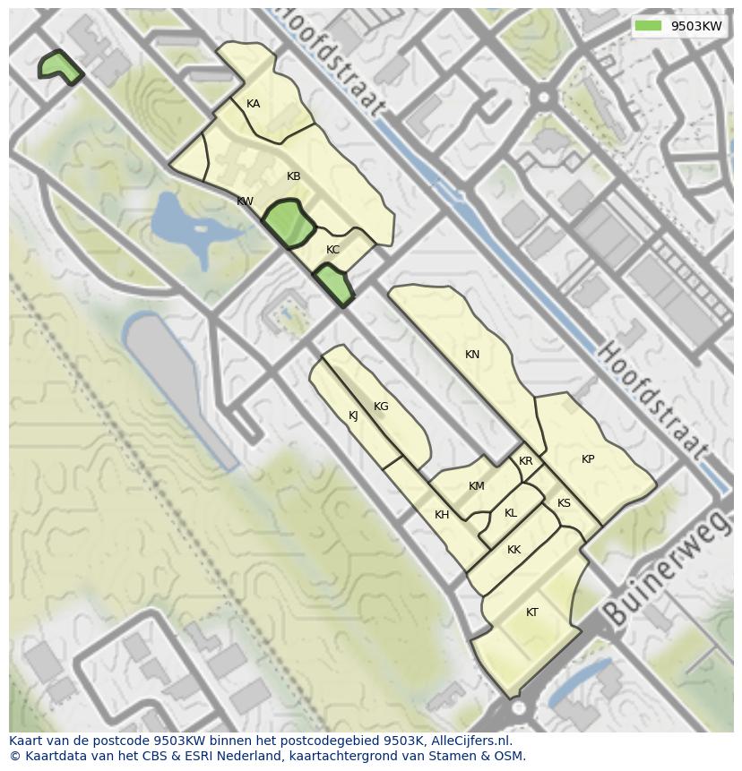 Afbeelding van het postcodegebied 9503 KW op de kaart.