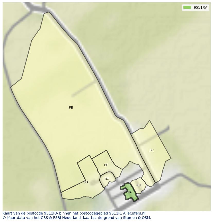 Afbeelding van het postcodegebied 9511 RA op de kaart.