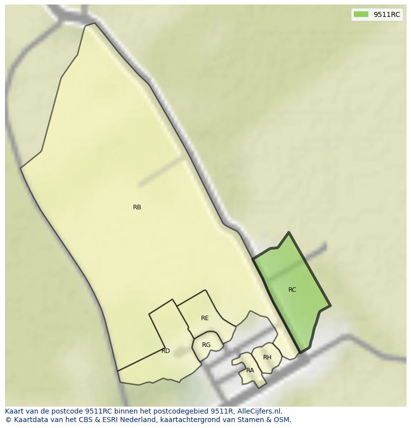 Afbeelding van het postcodegebied 9511 RC op de kaart.