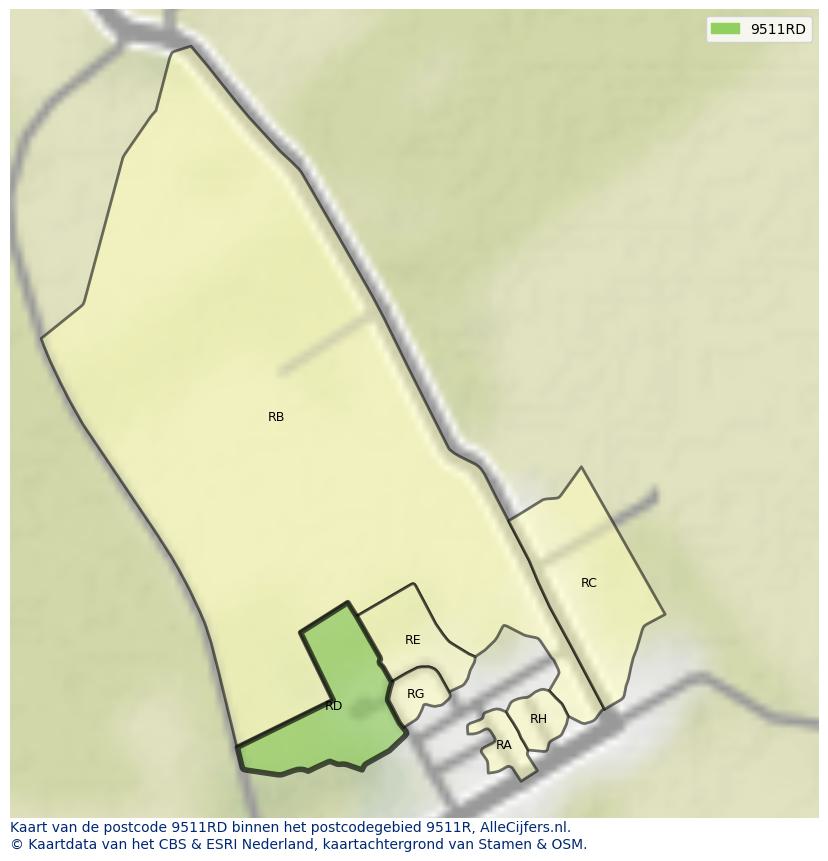 Afbeelding van het postcodegebied 9511 RD op de kaart.