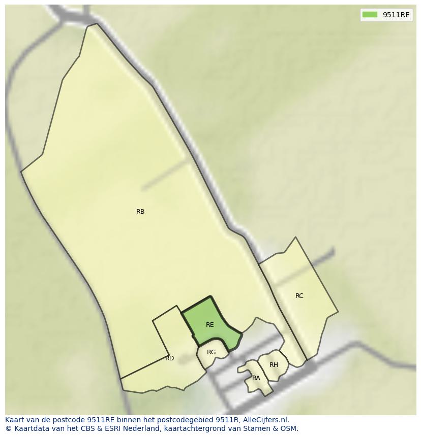 Afbeelding van het postcodegebied 9511 RE op de kaart.