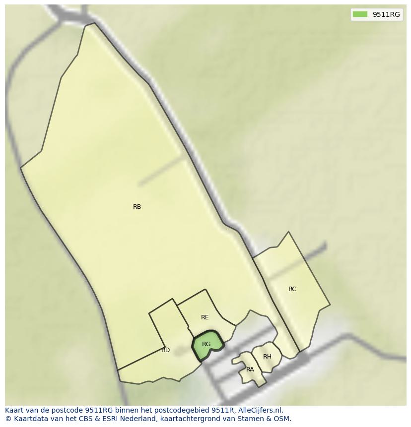 Afbeelding van het postcodegebied 9511 RG op de kaart.