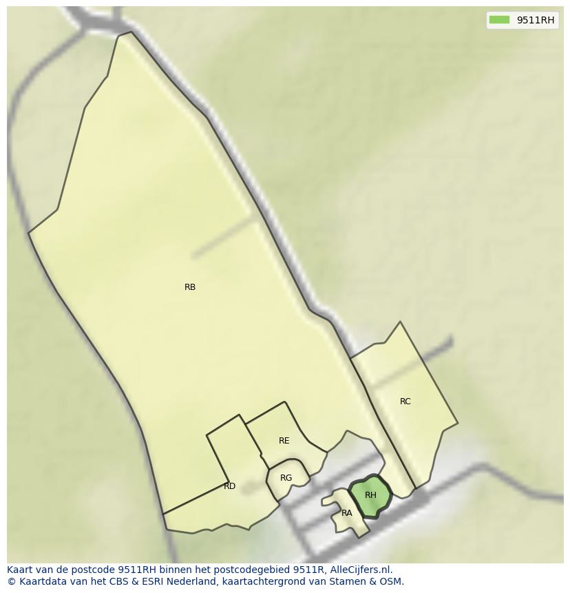 Afbeelding van het postcodegebied 9511 RH op de kaart.