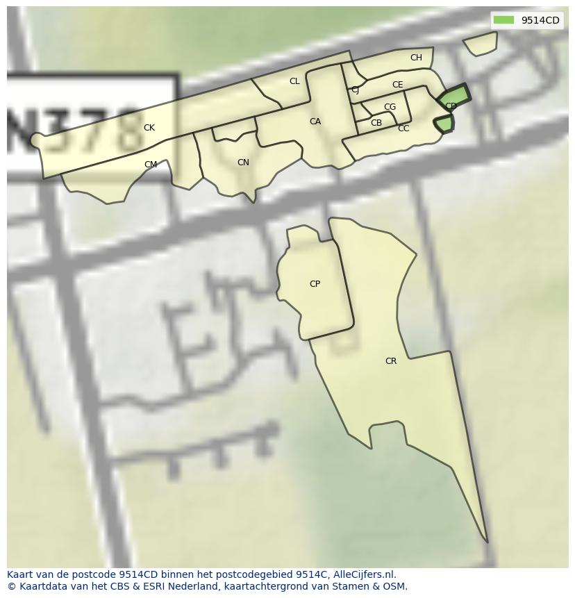 Afbeelding van het postcodegebied 9514 CD op de kaart.
