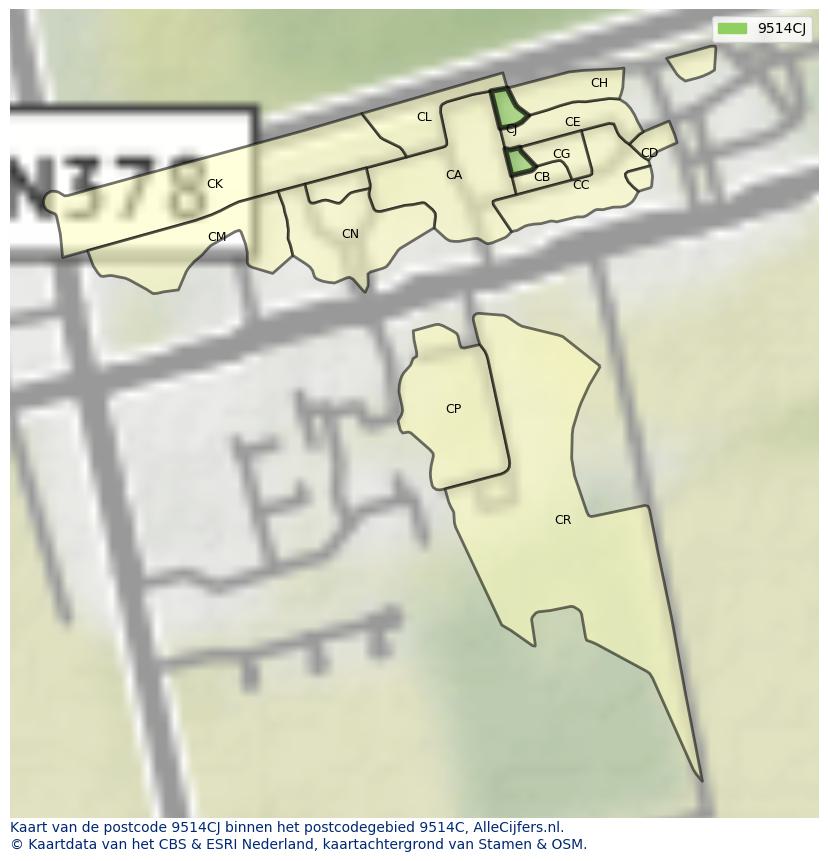 Afbeelding van het postcodegebied 9514 CJ op de kaart.