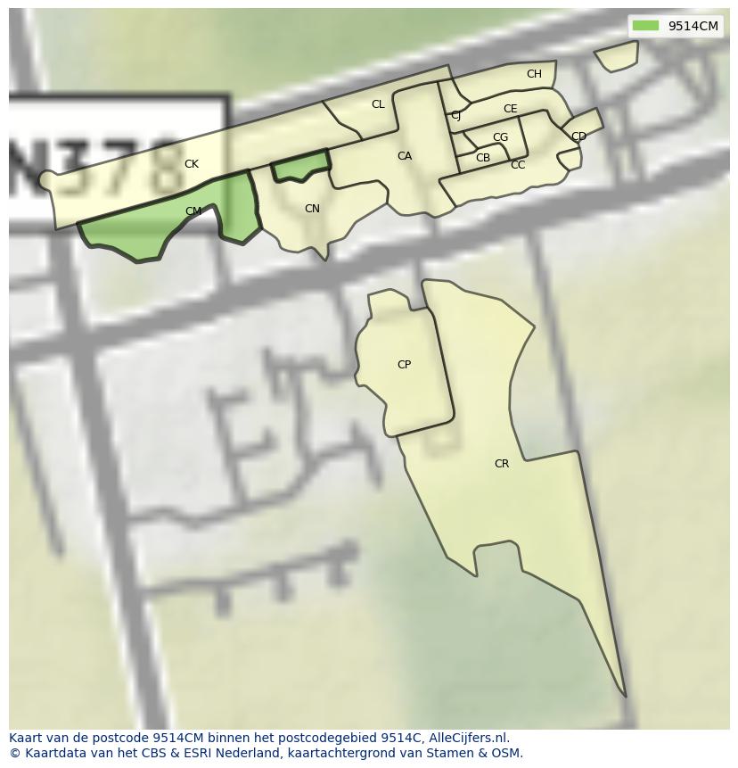 Afbeelding van het postcodegebied 9514 CM op de kaart.