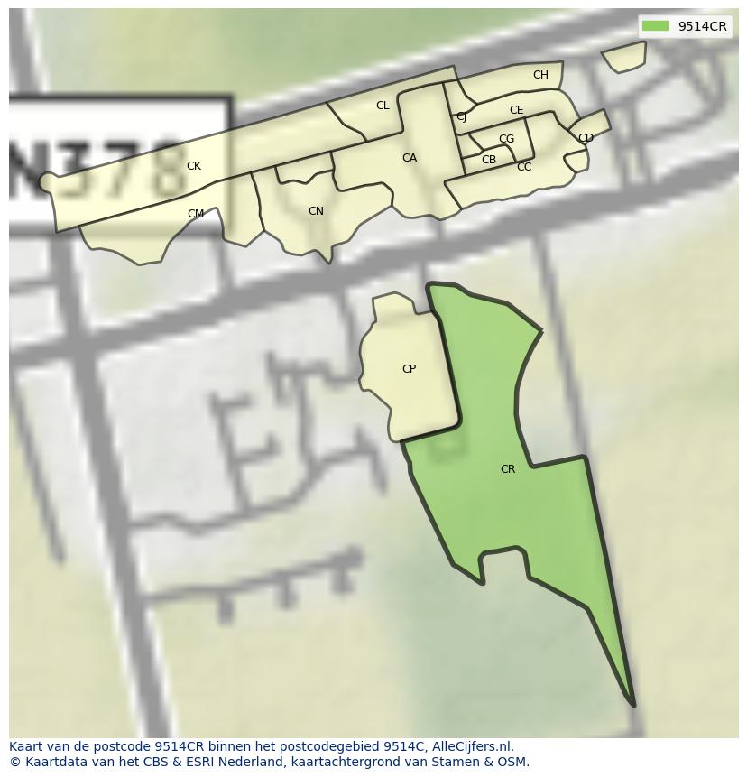 Afbeelding van het postcodegebied 9514 CR op de kaart.