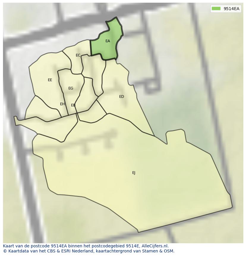 Afbeelding van het postcodegebied 9514 EA op de kaart.