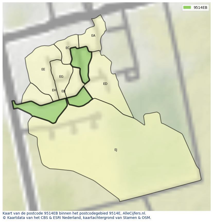 Afbeelding van het postcodegebied 9514 EB op de kaart.