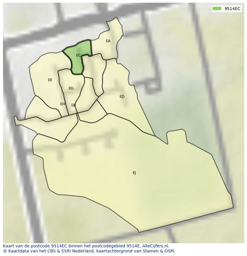Afbeelding van het postcodegebied 9514 EC op de kaart.