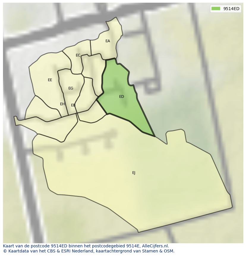 Afbeelding van het postcodegebied 9514 ED op de kaart.