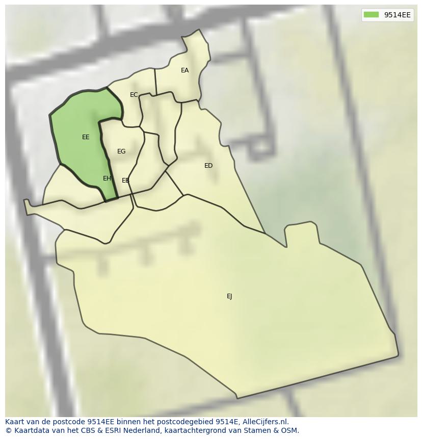 Afbeelding van het postcodegebied 9514 EE op de kaart.