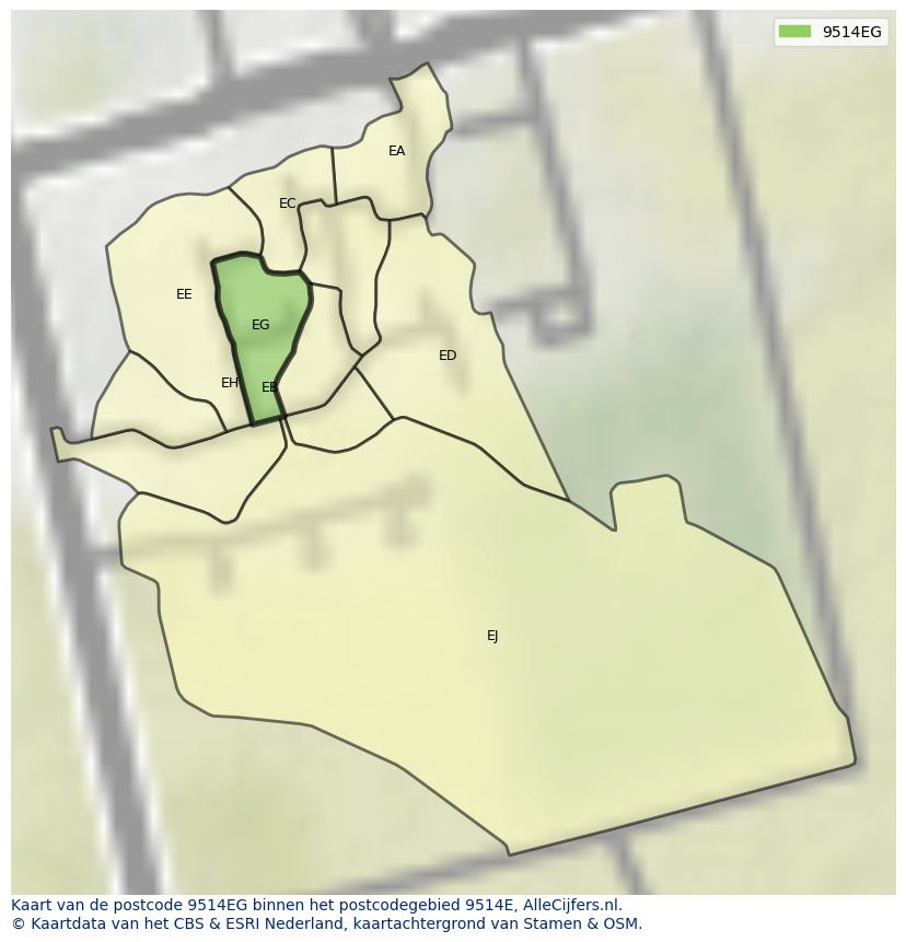 Afbeelding van het postcodegebied 9514 EG op de kaart.