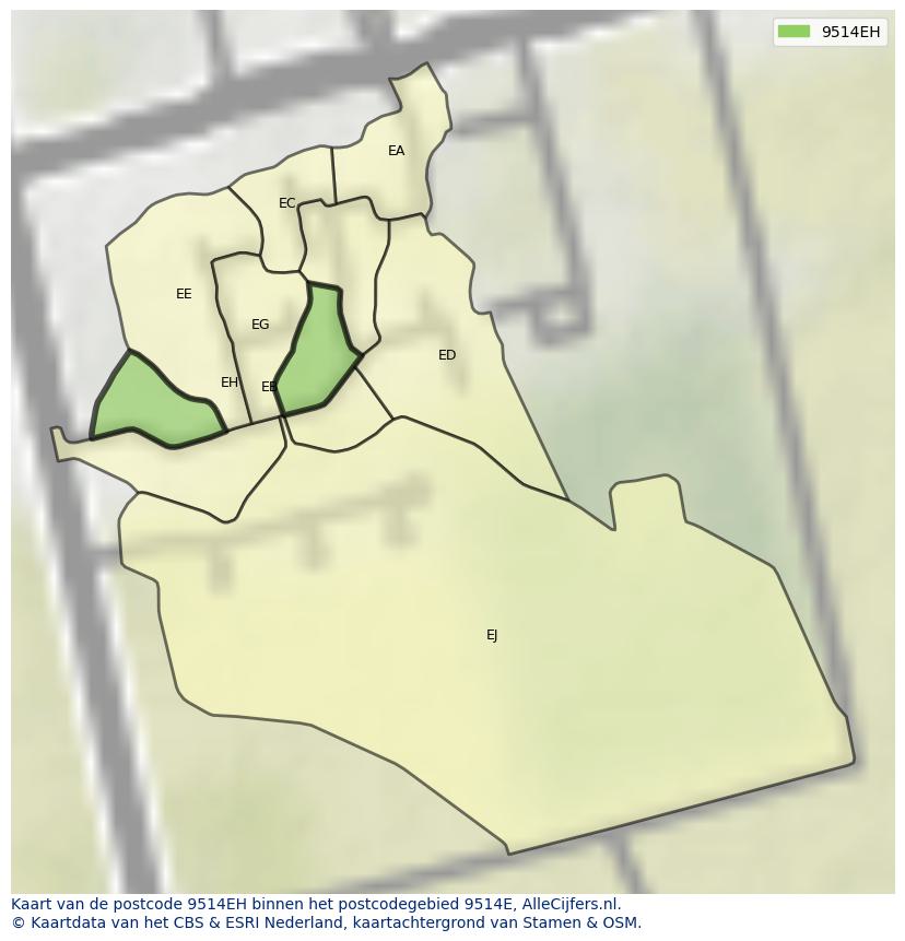 Afbeelding van het postcodegebied 9514 EH op de kaart.