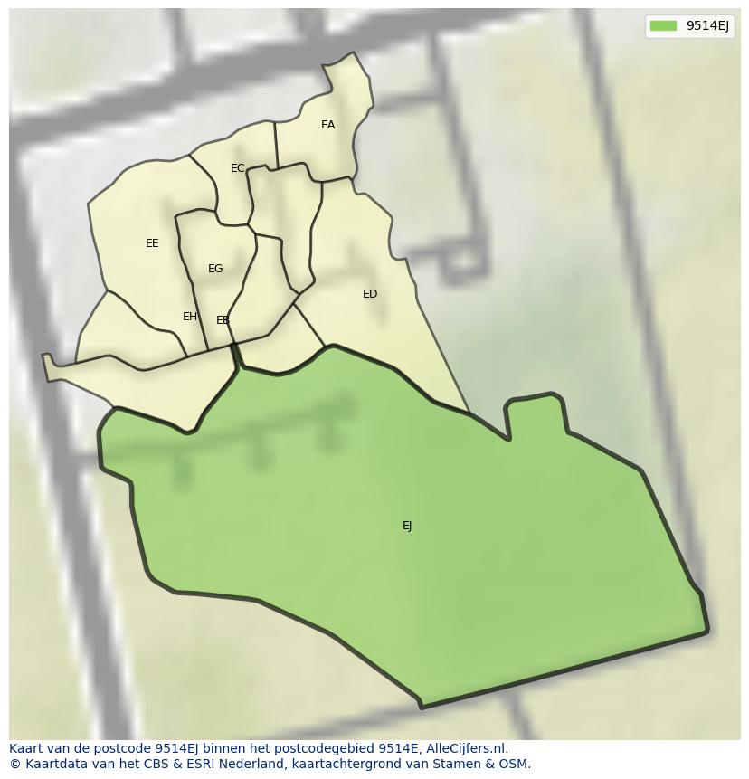Afbeelding van het postcodegebied 9514 EJ op de kaart.