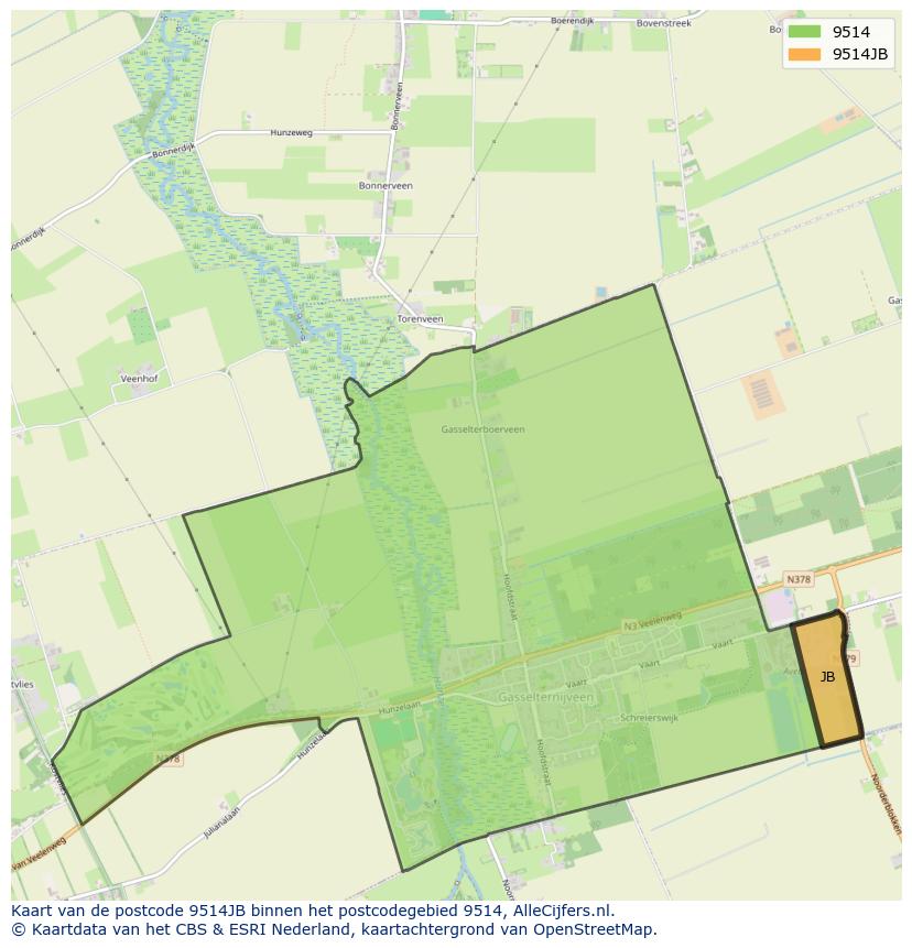 Afbeelding van het postcodegebied 9514 JB op de kaart.