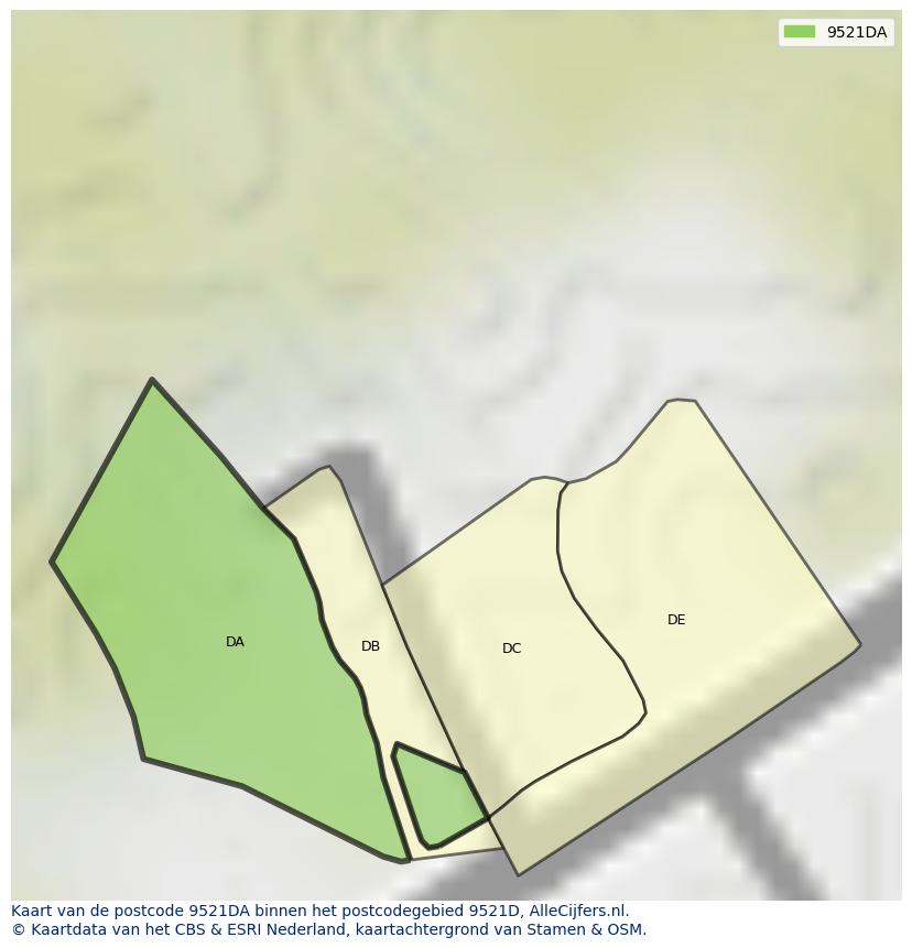 Afbeelding van het postcodegebied 9521 DA op de kaart.