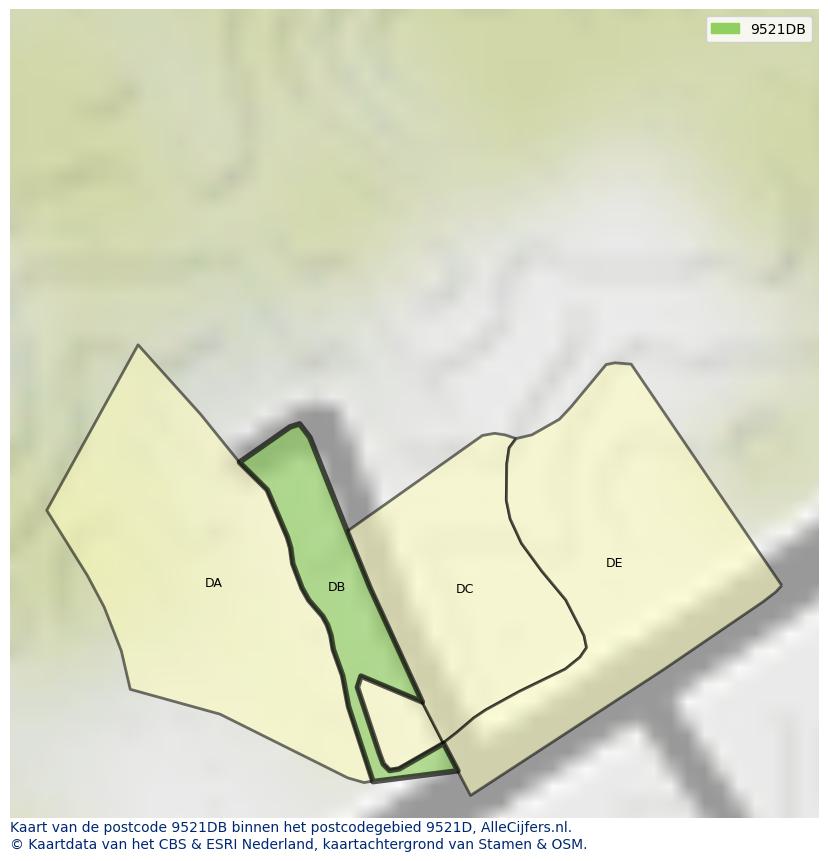 Afbeelding van het postcodegebied 9521 DB op de kaart.