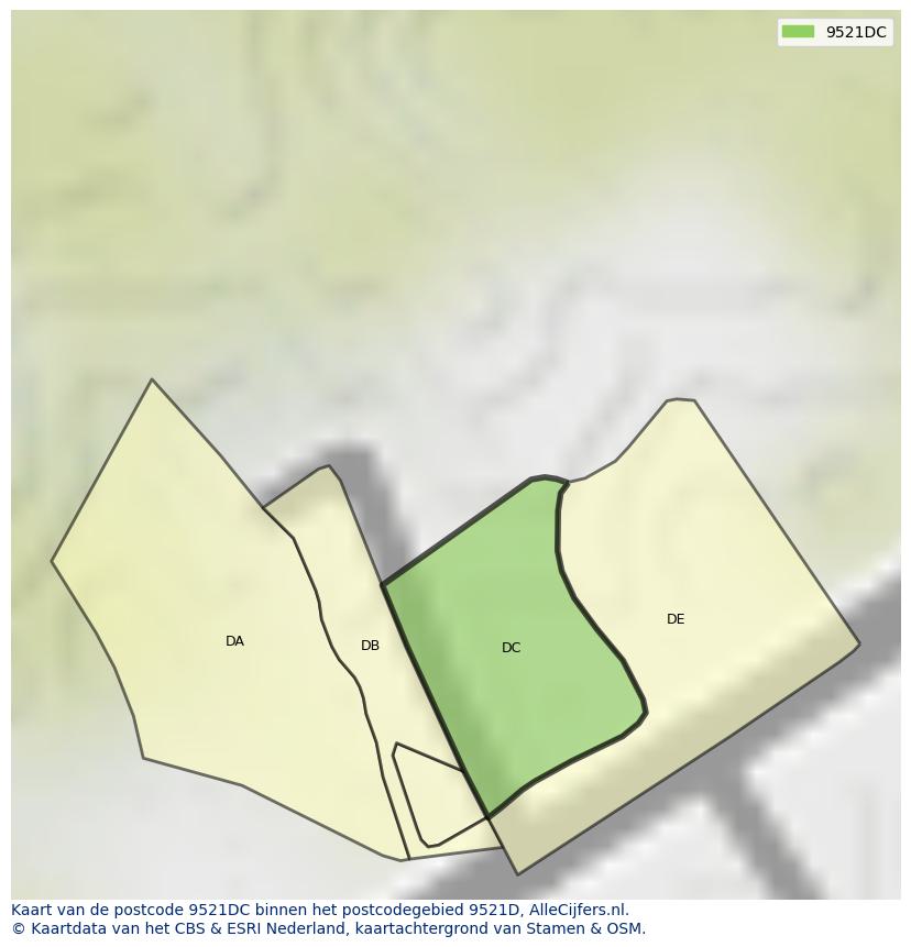 Afbeelding van het postcodegebied 9521 DC op de kaart.