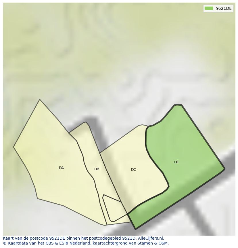Afbeelding van het postcodegebied 9521 DE op de kaart.