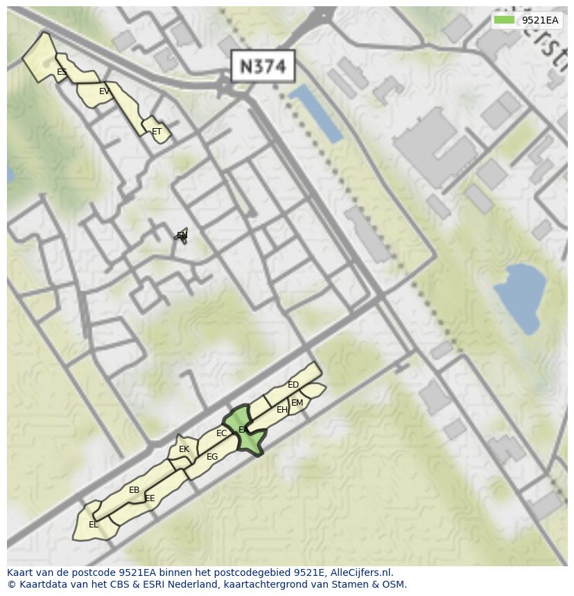 Afbeelding van het postcodegebied 9521 EA op de kaart.
