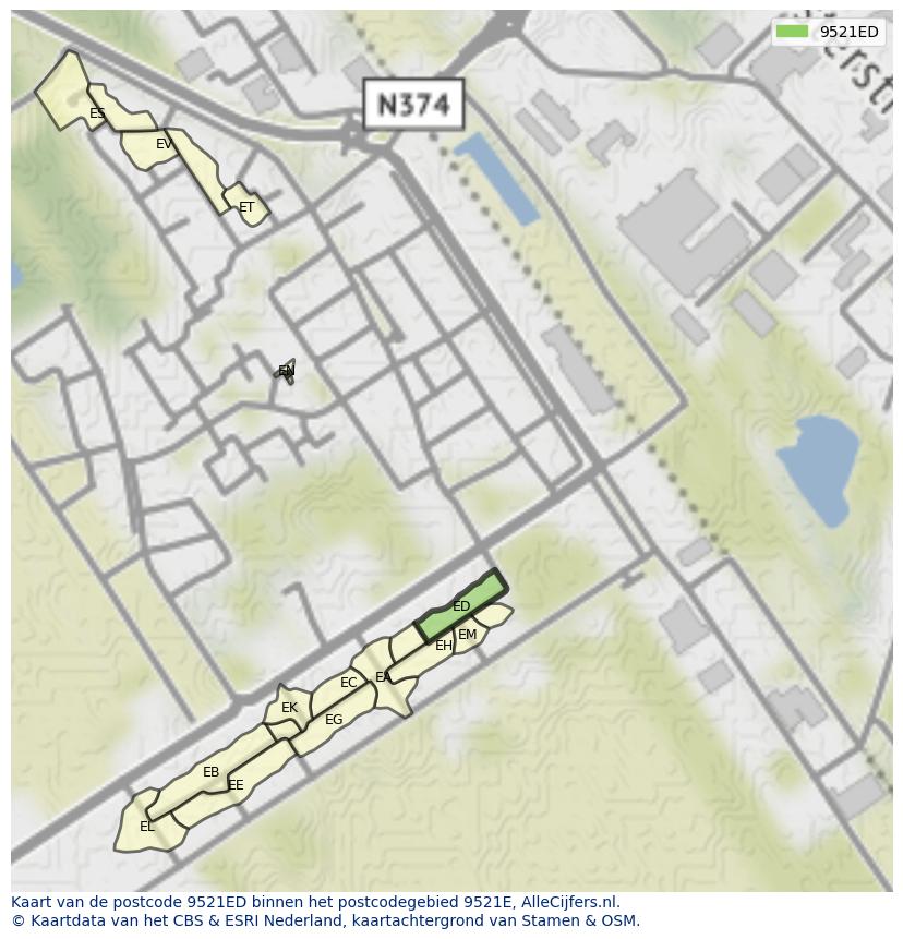 Afbeelding van het postcodegebied 9521 ED op de kaart.