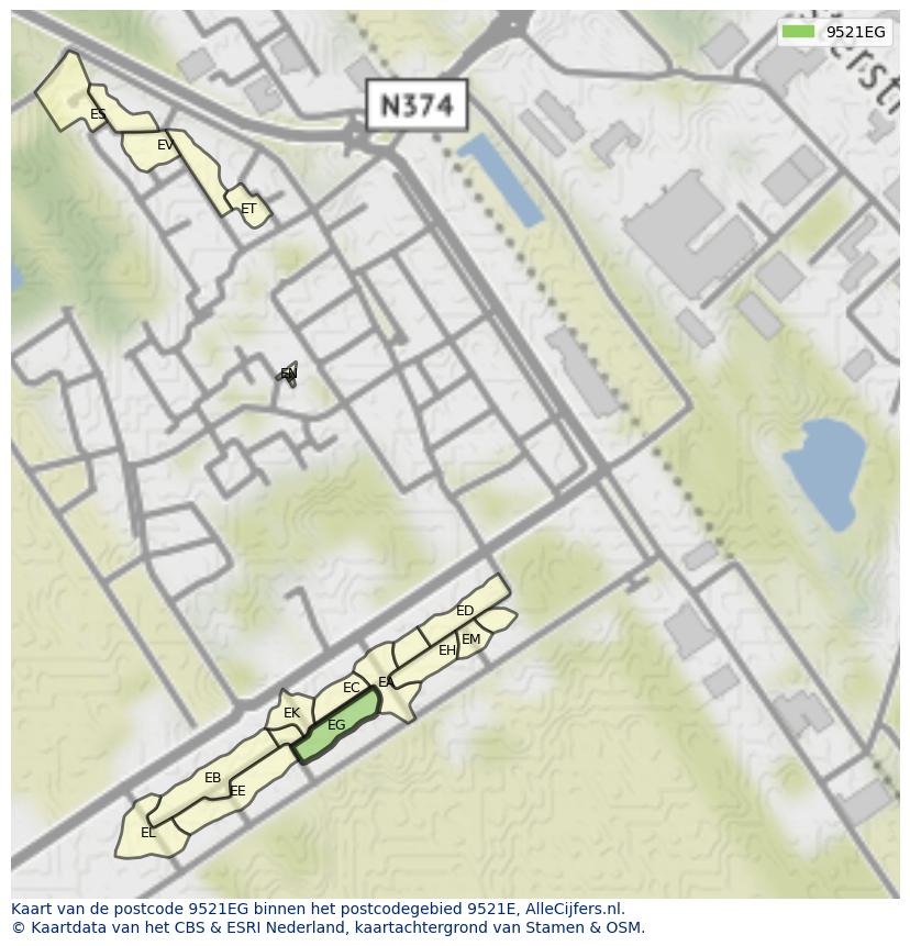 Afbeelding van het postcodegebied 9521 EG op de kaart.