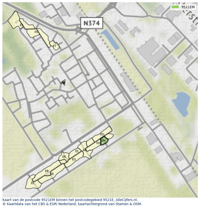 Afbeelding van het postcodegebied 9521 EM op de kaart.