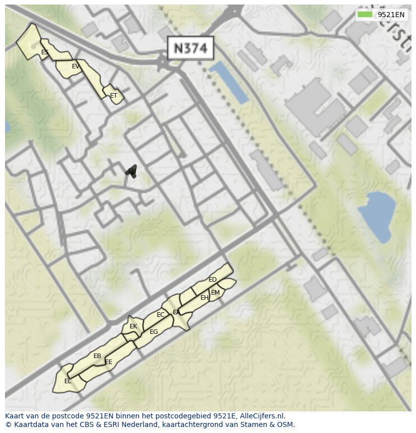 Afbeelding van het postcodegebied 9521 EN op de kaart.