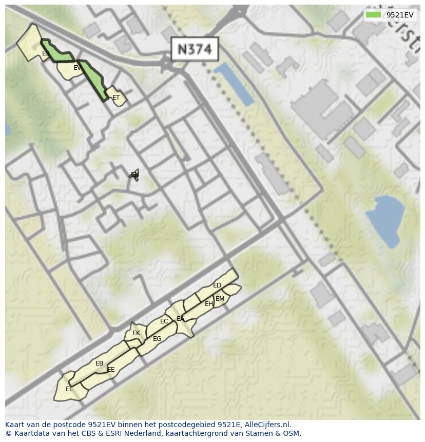Afbeelding van het postcodegebied 9521 EV op de kaart.