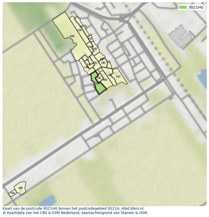 Afbeelding van het postcodegebied 9521 HG op de kaart.