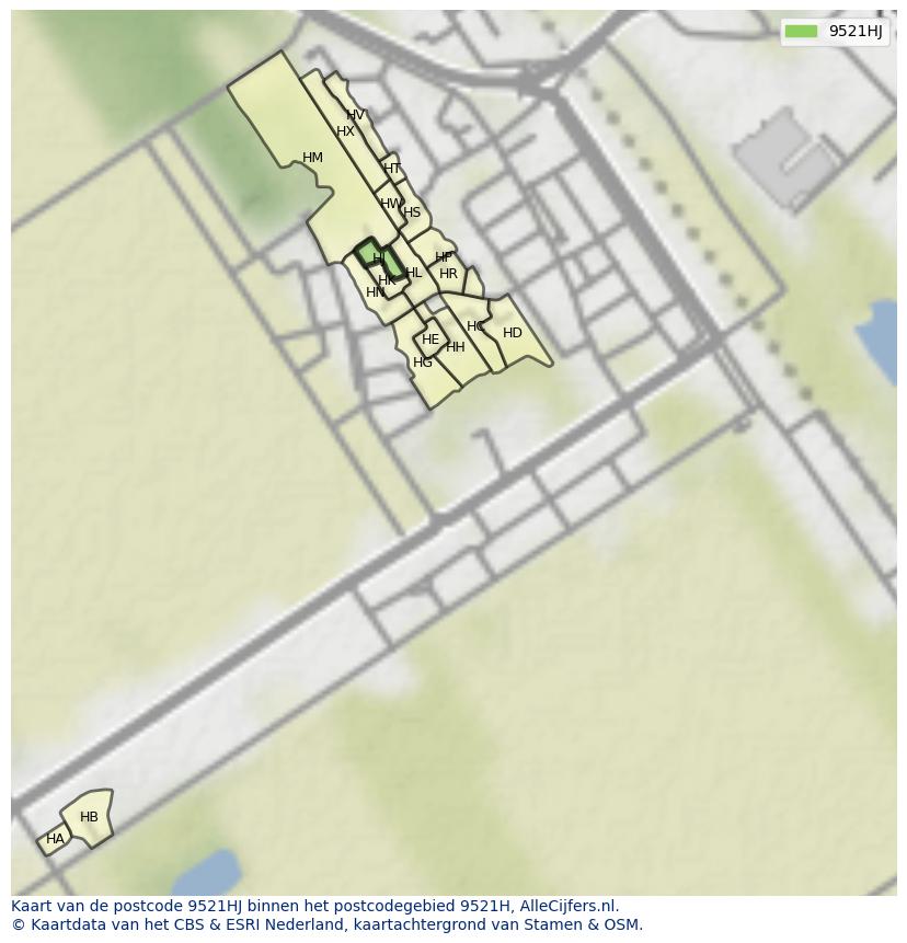 Afbeelding van het postcodegebied 9521 HJ op de kaart.