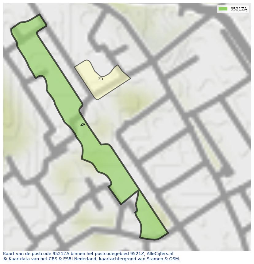 Afbeelding van het postcodegebied 9521 ZA op de kaart.