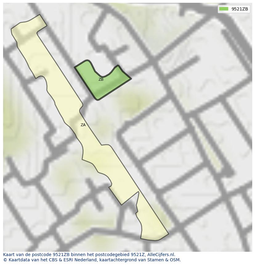 Afbeelding van het postcodegebied 9521 ZB op de kaart.